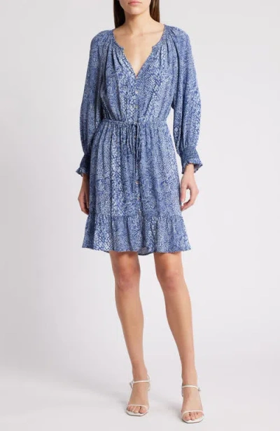 Rails Eliza Snakeskin Print Long Sleeve Dress In Navy Python