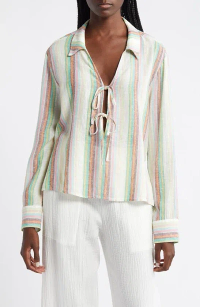 Rails Elm Stripe Tie Front Linen Blend Top In Palais Stripe