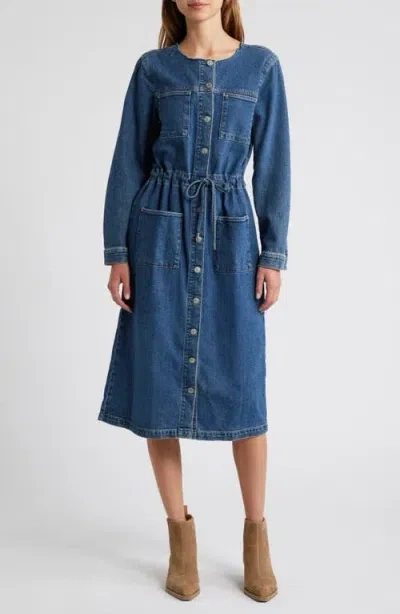 Rails Elysian Long Sleeve Denim Midi Shirtdress In Pebble Blue