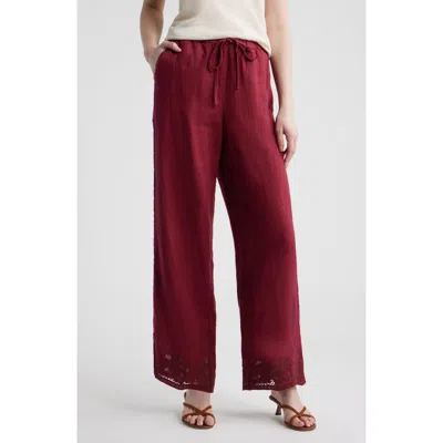 Rails Emmie Embroidered Linen Drawstring Pants In Burgundy