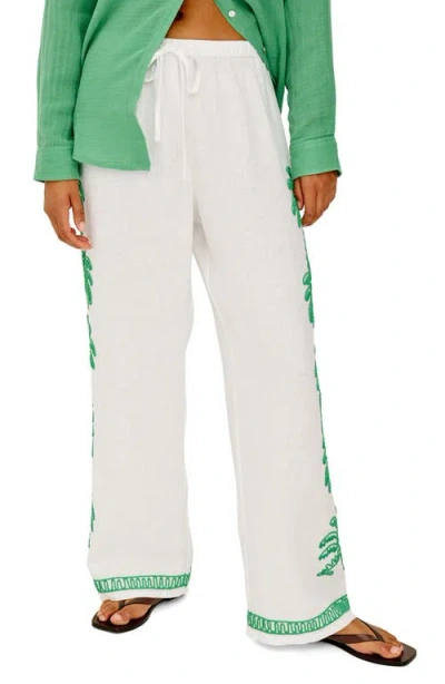 Rails Emmie Embroidered Palm Detail Linen Pants In White