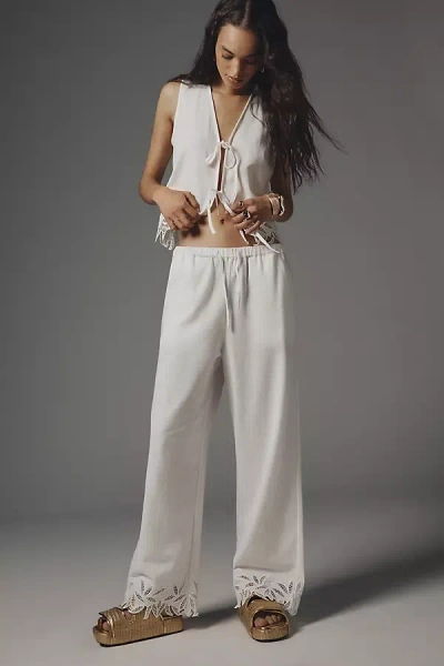 Rails Emmie Embroidered Wide-leg Drawstring Pants In White