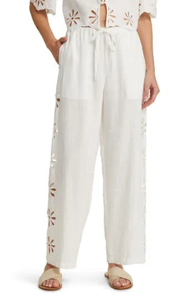 Rails Emmie Eyelet Drawstring Wide Leg Linen Pants In White