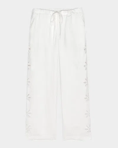 Rails Emmie Floral Cutout Linen Pants In White Eyelet