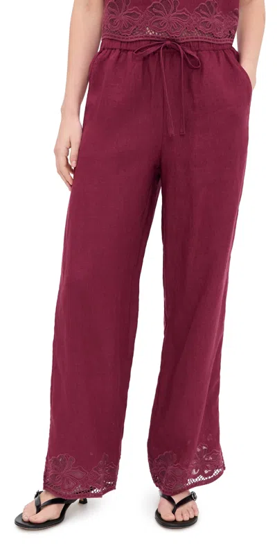 Rails Emmie Linen Pants Berry Hibiscus Embroidery