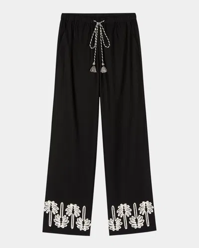 Rails Emmie Palm Tree Embroidered Pants In Black Ivory Palm Trees