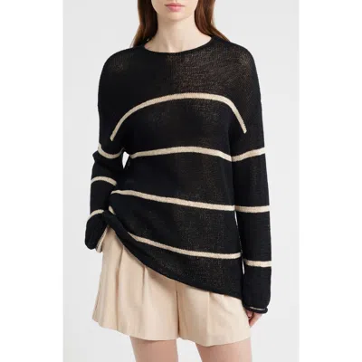 Rails Evangeline Stripe Cotton & Linen Blend Sweater In Black