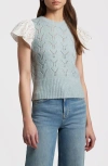 Rails Everly Pointelle Contrast Sleeve Sweater In Sky