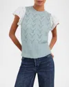 Rails Everly Pointelle Contrast Sleeve Sweater In Sky