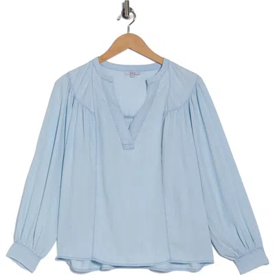 Rails Fable Split Neck Chambray Top In Blue