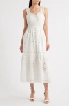 Rails Fawn Eyelet Embroidered Smocked Waist Cotton Sundress In White