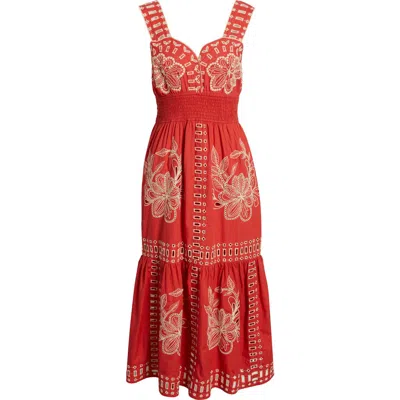 Rails Fawn Eyelet Embroidered Smocked Waist Sundress In Red