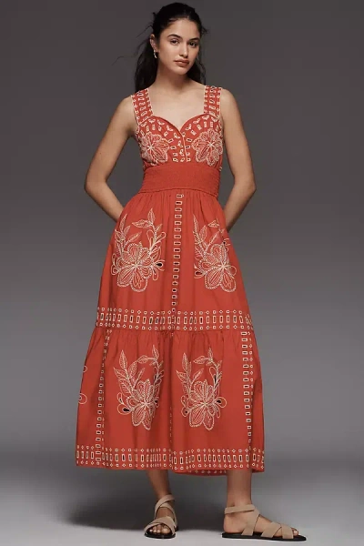 RAILS FAWN SWEETHEART EMBROIDERED EYELET MIDI DRESS