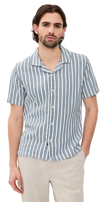 Rails Fielder Camp Shirt Marine White Stripe In Blue