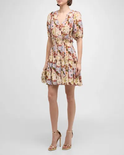 Rails Fiorella Painted Floral Tiered Mini Dress In Brown