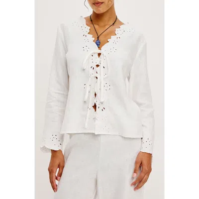 Rails Fleur Eyelet Linen Shirt In White