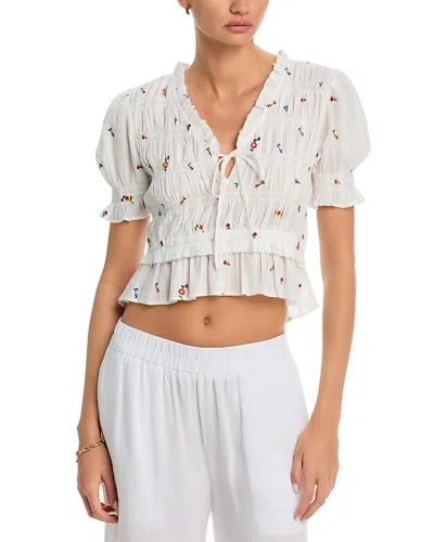 Rails Fontaine Floral Smocked Cotton Top In White