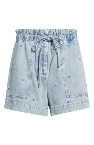 Rails Foster Floral Embroidered Paperbag Denim Shorts In Blue