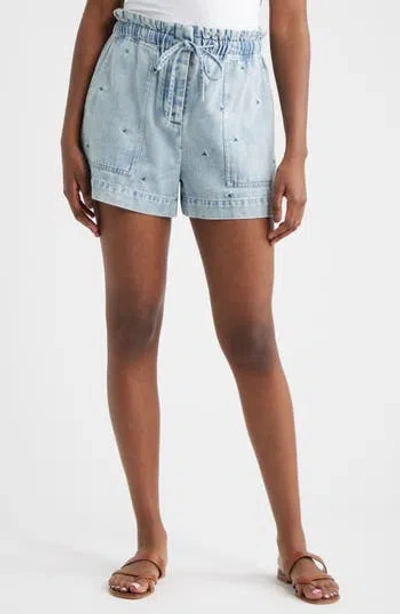 Rails Foster Floral Embroidered Paperbag Denim Shorts In Animal Print