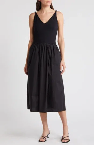 Rails Franca Mixed Media Sleeveless Midi Dress In Black