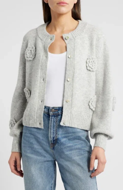 Rails Francesca 3d Floral Embellished Cardigan In Heather Grey