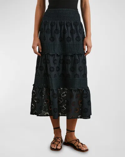 Rails Gail Floral Embroidered Midi Skirt In Black