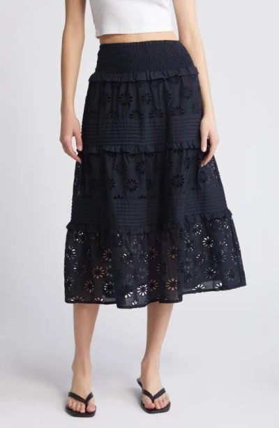 Rails Gail Tiered Cotton Eyelet Skirt In Black