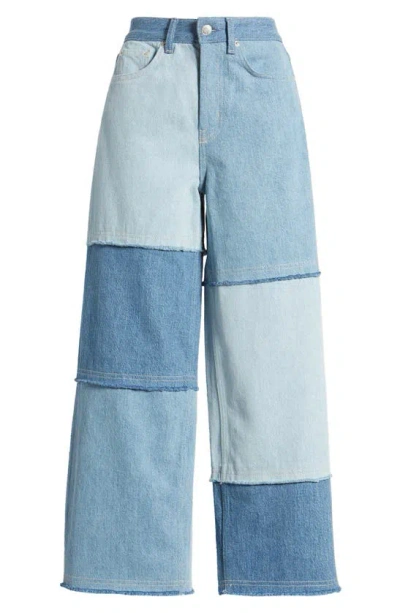 Rails Getty Patchwork High Waist Ankle Wide Leg Jeans In Light Indigo Patch