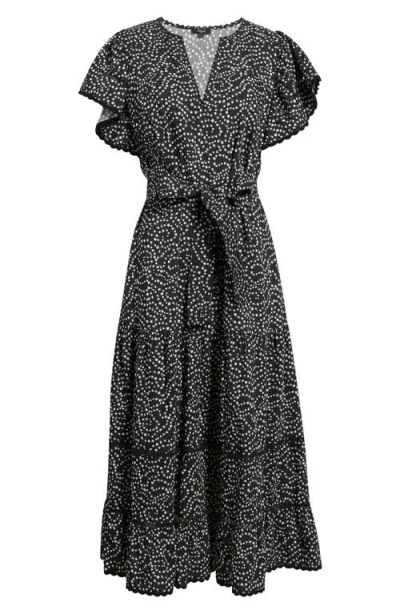 Rails Gia Floral Flounce Sleeve Tiered Midi Dress In Burgundy