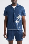 Rails Gibson Palm Tree Embroidered Short Sleeve Linen Blend Button-up Shirt
