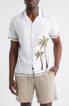 Rails Gibson Palm Tree Embroidered Short Sleeve Linen Blend Button-up Shirt In White