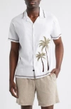 Rails Gibson Palm Tree Embroidered Short Sleeve Linen Blend Button-up Shirt In White