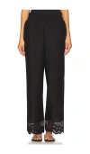 Rails Henrik Smocked Waist Lace Trim Cotton Wide Leg Pants In Black