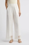 Rails Henrik Smock Waist Lace Trim Cotton Wide Leg Pants In White