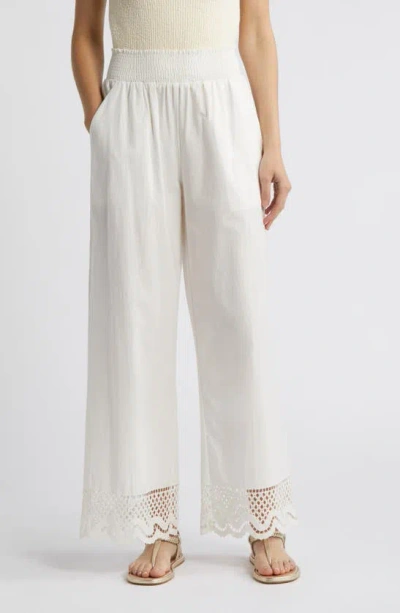 Rails Henrik Smock Waist Lace Trim Cotton Wide Leg Pants In White