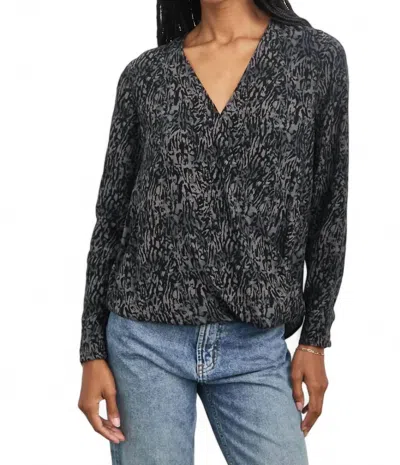 Rails Hillary Animal Print Long Sleeve Blouse In Charcoal In Black