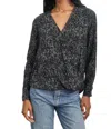 Rails Hillary Animal Print Long Sleeve Blouse In Charcoal In Grey
