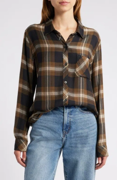 Rails Hunter Plaid Button-up Shirt In Black Carmel Lurex