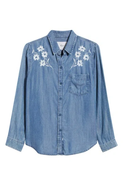 Rails Ingrid Floral Embroidered Chambray Button-up Shirt In Blue