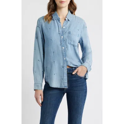 Rails Ingrid Floral Embroidered Chambray Button-up Shirt In Black