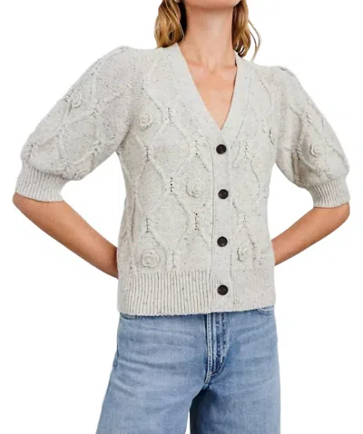 RAILS ISLA BUTTON FRONT CARDIGAN IN GREY WITH CROCHET DAISIES