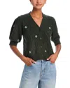 Rails Isla Floral Embroidered Elbow Sleeve Button-up Cardigan In Forest Daisies
