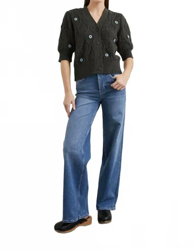 Rails Isla Short Sleeve Cardigan In Forest Daisies In Black