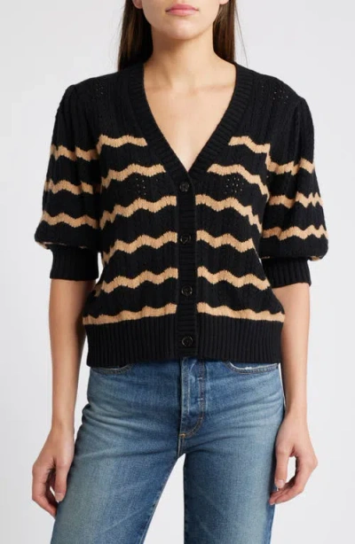 Rails Isla Stripe Cardigan In Black Camel Stripe