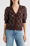 Rails Isla Whipstitch Elbow Sleeve Cardigan In Brown