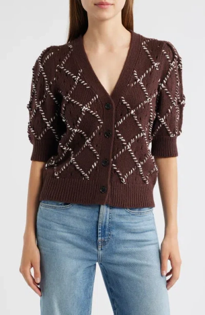 Rails Isla Whipstitch Elbow Sleeve Cardigan In Brown