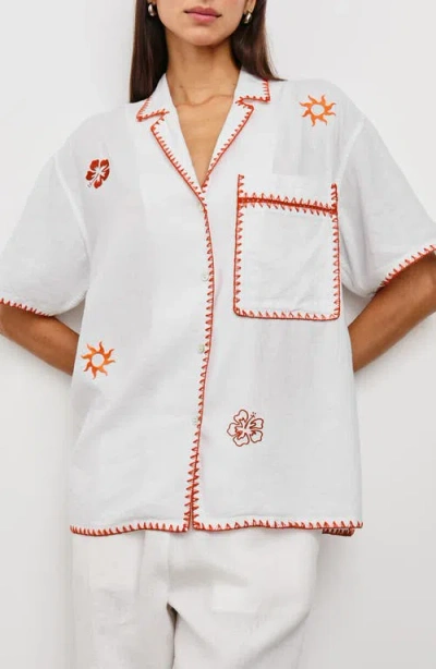 RAILS RAILS ISLAND EMBROIDERED LINEN BLEND CAMP SHIRT