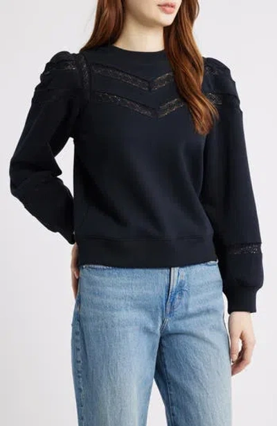 Rails Isles Lace Inset Cotton Sweatshirt In Black