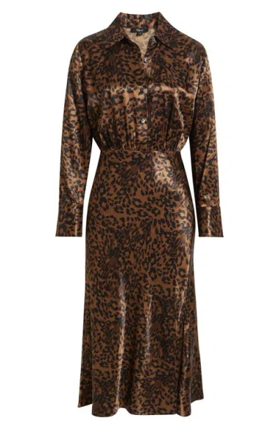 Rails Jazlyn Leopard Long Sleeve Satin Midi Shirtdress In Animal Print