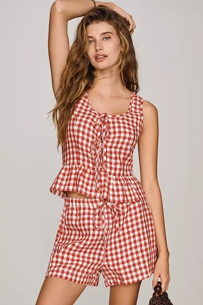 Rails Jenner Gingham Pull-on Linen Shorts In Pink